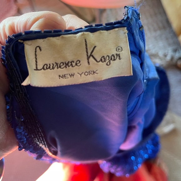 Vintage gatsby style beaded maxi gown 80s laurence kazar Blue 100% Silk dress - Picture 7 of 10